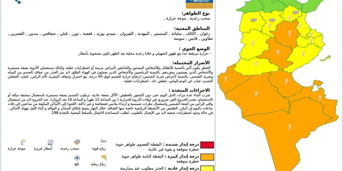 درجة الإنذار عالية: إسناد اللون البرتقالي لـ7 ولايات بسبب الحرارة المرتفعة