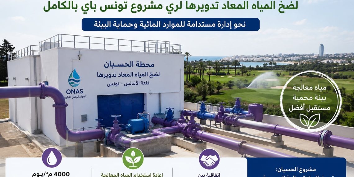 إنجاز محطة “الحسيان” لضخ المياه المعاد تدويرها لري مشروع تونس باي بالكامل باستثمار إجمالي 3،3 مليون دينار