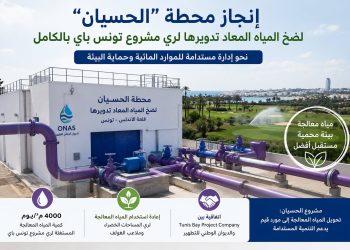 إنجاز محطة “الحسيان” لضخ المياه المعاد تدويرها لري مشروع تونس باي بالكامل باستثمار إجمالي 3،3 مليون دينار